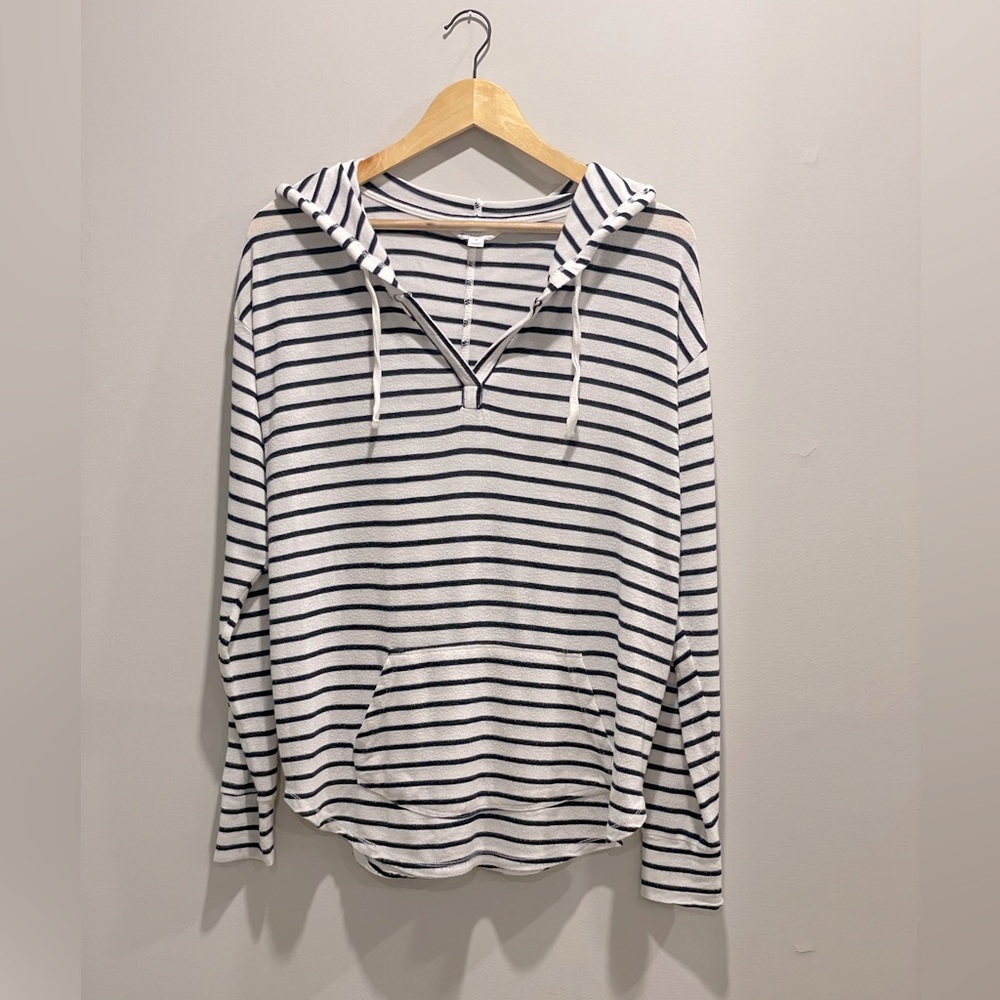 Market & Spruce Knit Hoodie Top Stripes Size M
